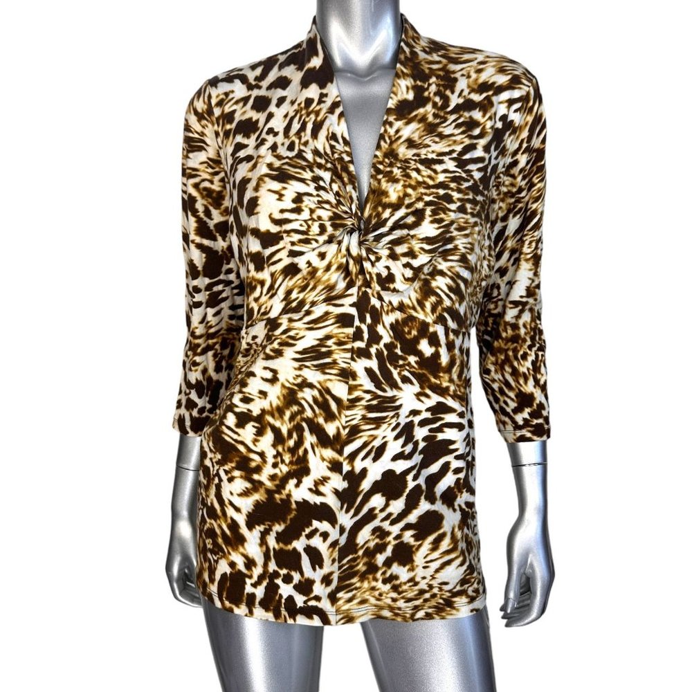 Jones New York Brown Animal Print Cinch stretchFront Top